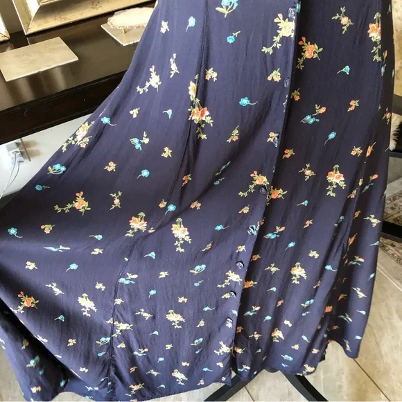 Vtg Eddie Bauer navy floral cottagecore prairie midi shirt dress button down M - Picture 9 of 13